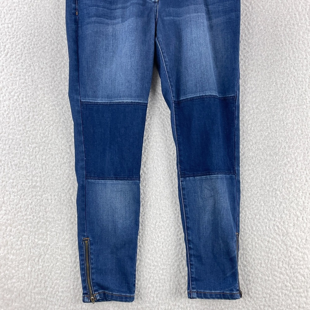 Boden Jeans Womens Size 8 Petite Blue Denim Knee Patchwork Slim Ankle Zip Casual - Picture 3 of 16